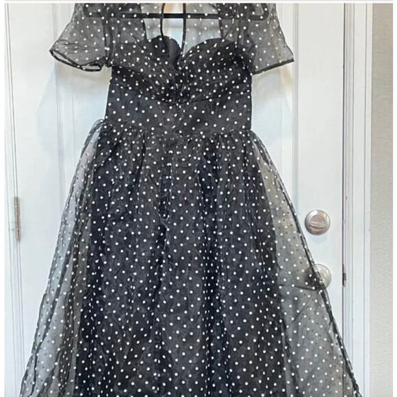Unique Vintage Dresses & Skirts - Black Polka Dot 1950s I Love Lucy Organza Swing Dress Rockabilly Sz L #15